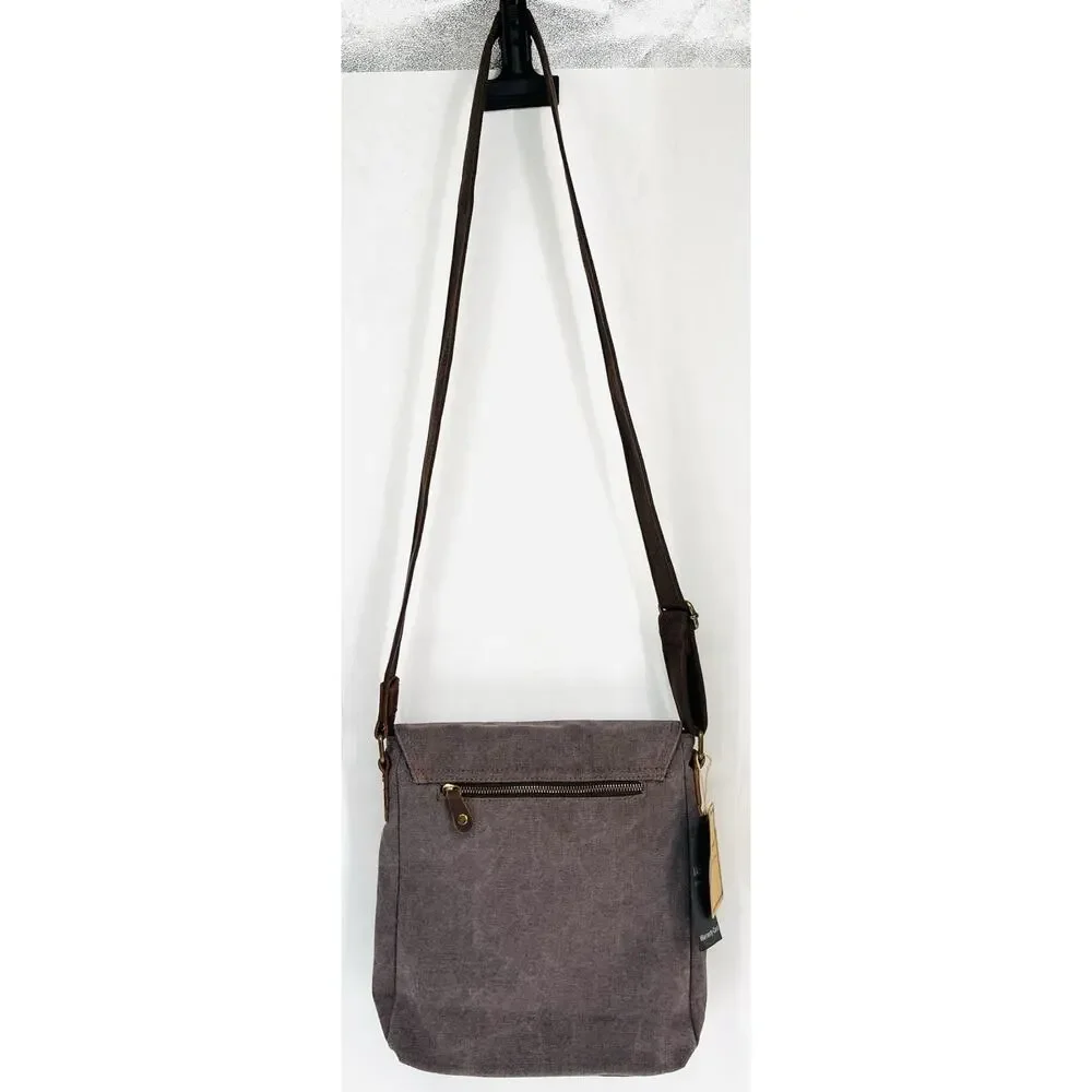 NWT VASCHY Canvas Leather Messenger Bag Gray Vintage Crossbody
